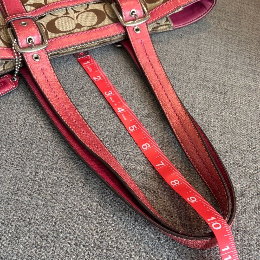 Coach Brown Signature Canvas Tote with Pink Trim - Picture 13 of 15
